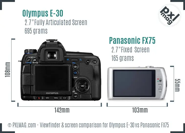Olympus E-30 vs Panasonic FX75 Screen and Viewfinder comparison