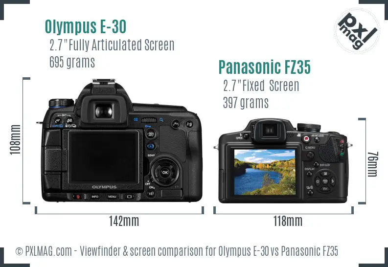 Olympus E-30 vs Panasonic FZ35 Screen and Viewfinder comparison