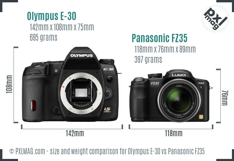 Olympus E-30 vs Panasonic FZ35 size comparison