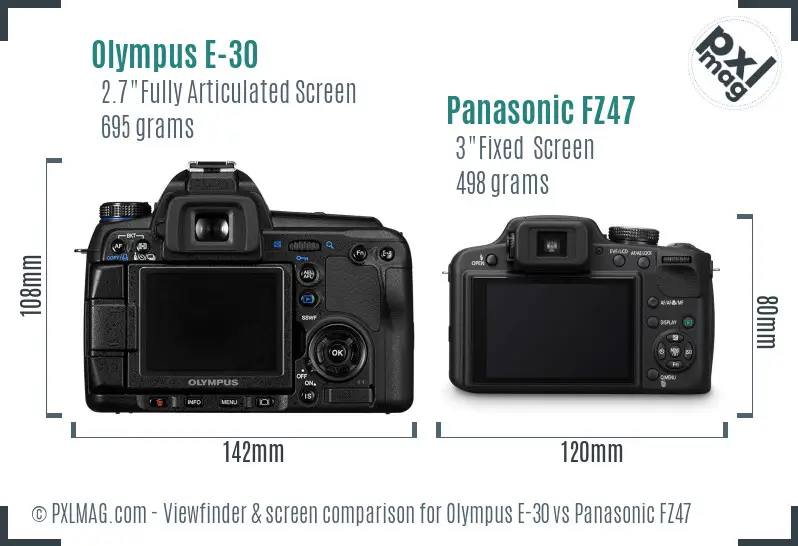 Olympus E-30 vs Panasonic FZ47 Screen and Viewfinder comparison