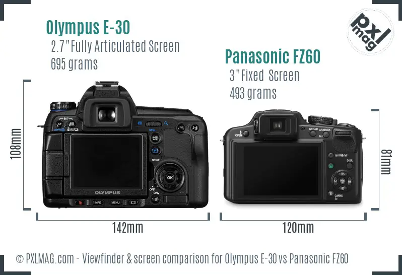 Olympus E-30 vs Panasonic FZ60 Screen and Viewfinder comparison