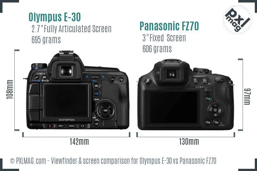 Olympus E-30 vs Panasonic FZ70 Screen and Viewfinder comparison