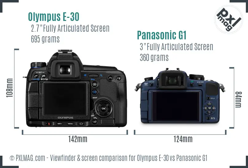 Olympus E-30 vs Panasonic G1 Screen and Viewfinder comparison