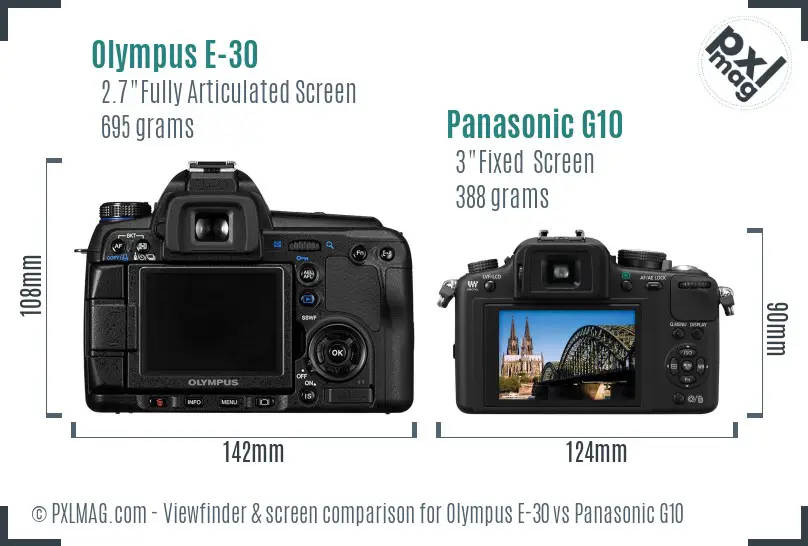 Olympus E-30 vs Panasonic G10 Screen and Viewfinder comparison