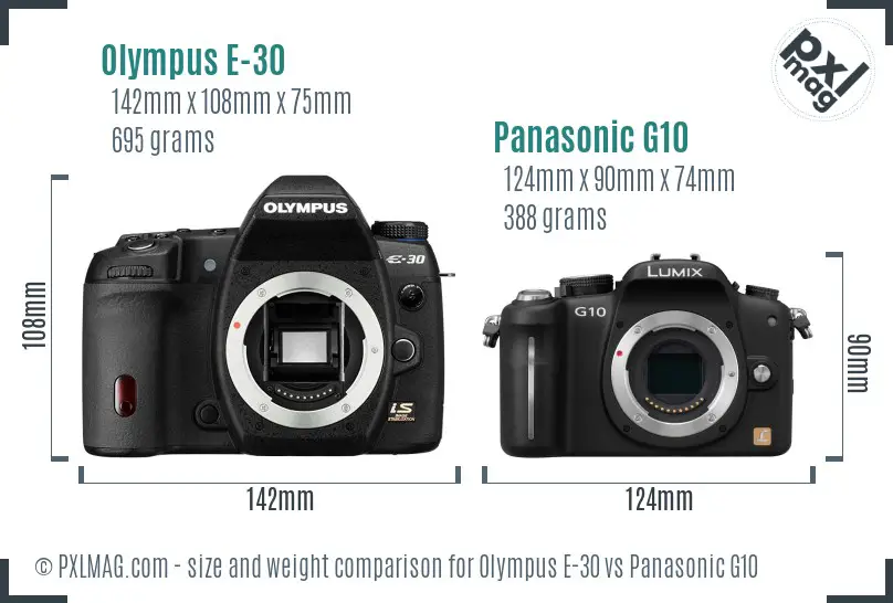 Olympus E-30 vs Panasonic G10 size comparison