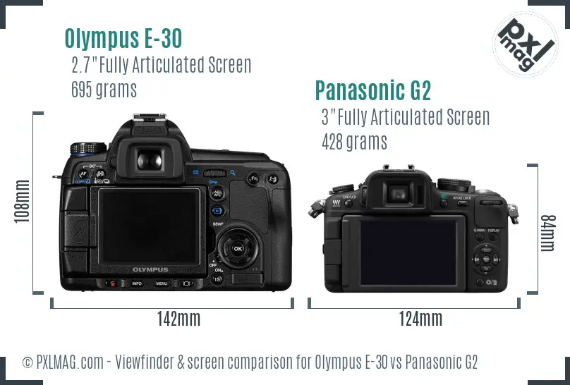 Olympus E-30 vs Panasonic G2 Screen and Viewfinder comparison