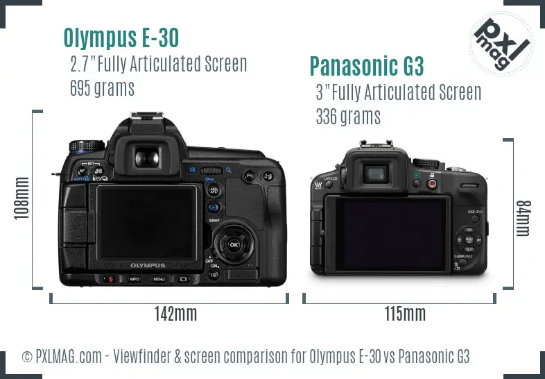 Olympus E-30 vs Panasonic G3 Screen and Viewfinder comparison
