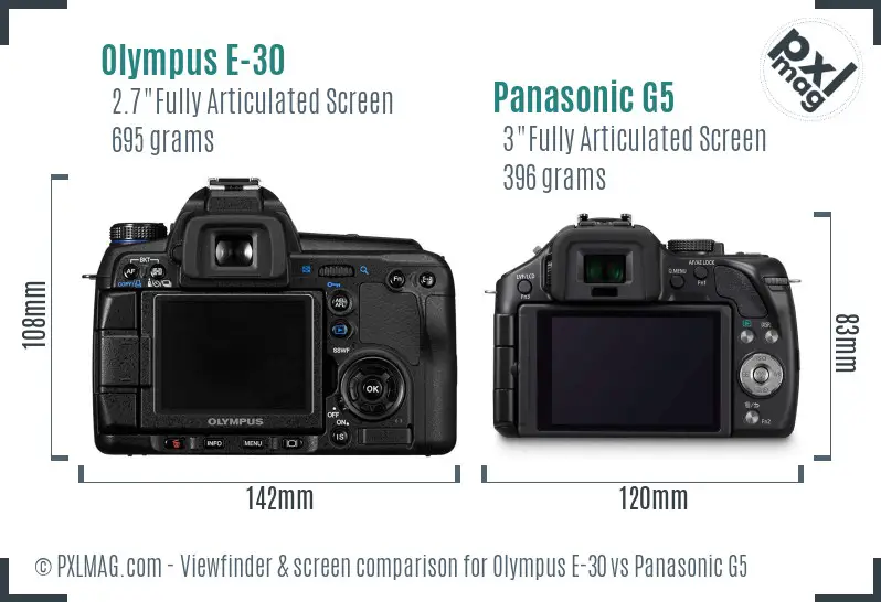 Olympus E-30 vs Panasonic G5 Screen and Viewfinder comparison