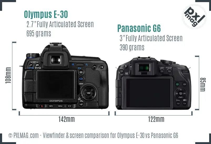 Olympus E-30 vs Panasonic G6 Screen and Viewfinder comparison