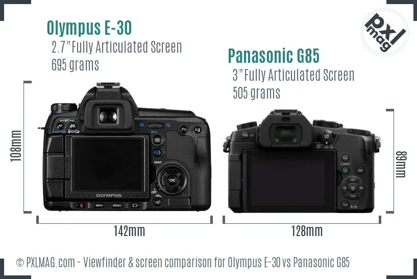 Olympus E-30 vs Panasonic G85 Screen and Viewfinder comparison