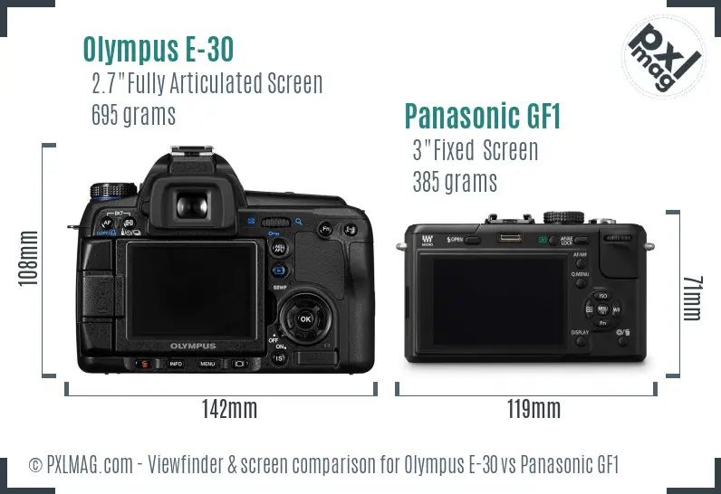 Olympus E-30 vs Panasonic GF1 Screen and Viewfinder comparison
