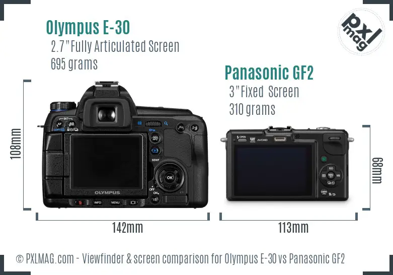 Olympus E-30 vs Panasonic GF2 Screen and Viewfinder comparison