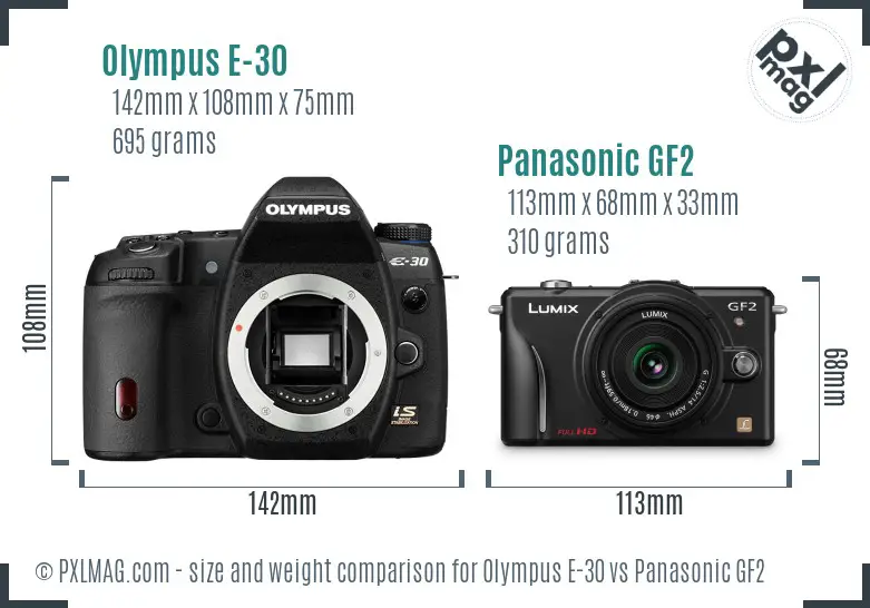 Olympus E-30 vs Panasonic GF2 size comparison