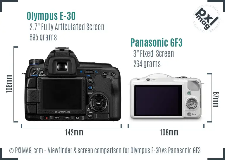 Olympus E-30 vs Panasonic GF3 Screen and Viewfinder comparison