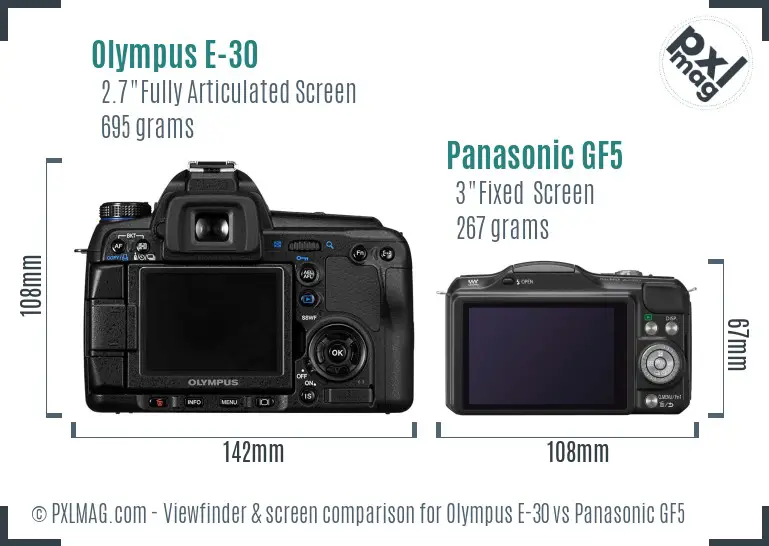 Olympus E-30 vs Panasonic GF5 Screen and Viewfinder comparison