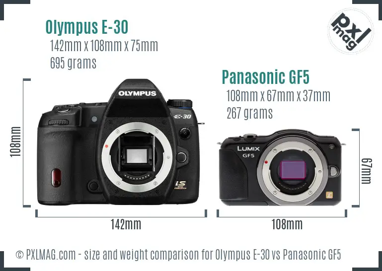 Olympus E-30 vs Panasonic GF5 size comparison