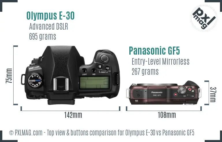 Olympus E-30 vs Panasonic GF5 top view buttons comparison