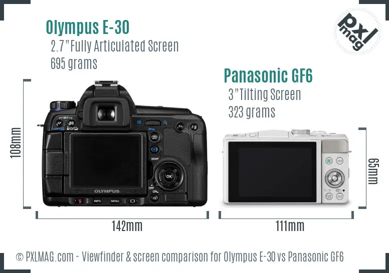 Olympus E-30 vs Panasonic GF6 Screen and Viewfinder comparison