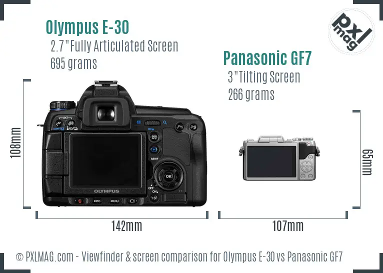 Olympus E-30 vs Panasonic GF7 Screen and Viewfinder comparison