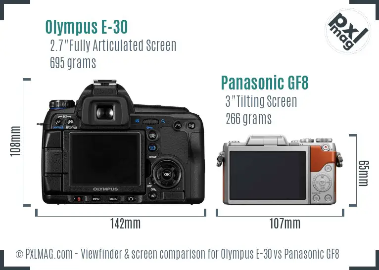 Olympus E-30 vs Panasonic GF8 Screen and Viewfinder comparison