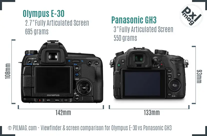 Olympus E-30 vs Panasonic GH3 Screen and Viewfinder comparison Olympus E-30 vs Panasonic GH3 Screen and Viewfinder comparison