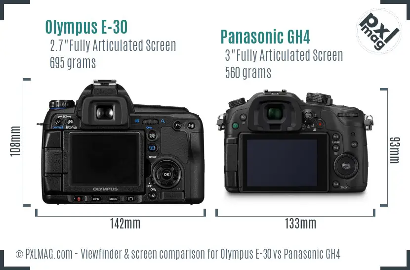 Olympus E-30 vs Panasonic GH4 Screen and Viewfinder comparison
