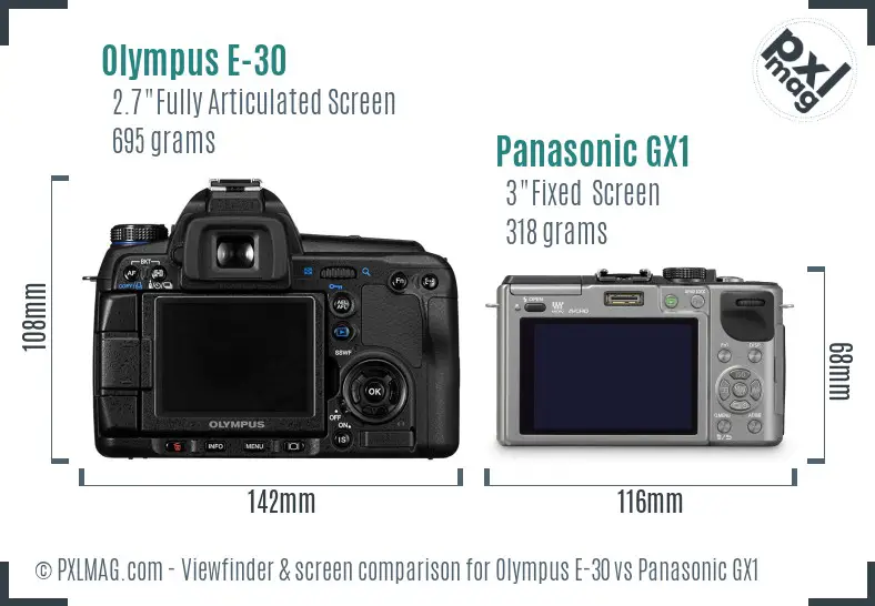 Olympus E-30 vs Panasonic GX1 Screen and Viewfinder comparison