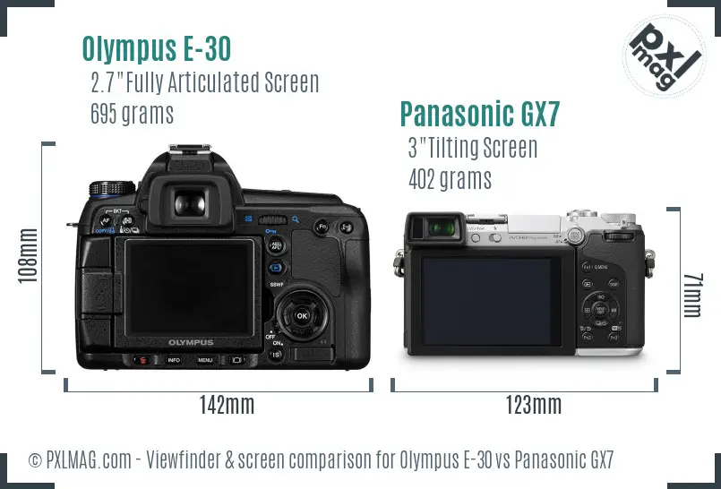 Olympus E-30 vs Panasonic GX7 Screen and Viewfinder comparison