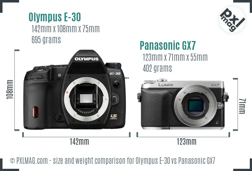 Olympus E-30 vs Panasonic GX7 size comparison