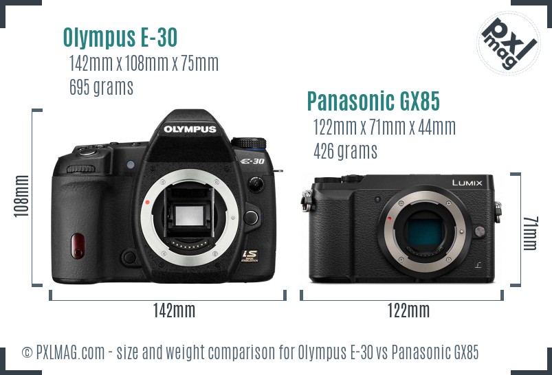 Olympus E-30 vs Panasonic GX85 size comparison