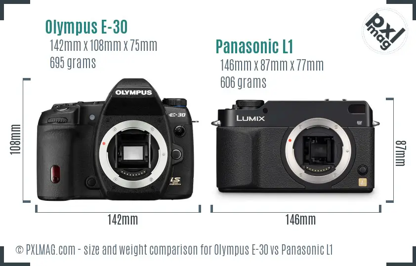 Olympus E-30 vs Panasonic L1 size comparison