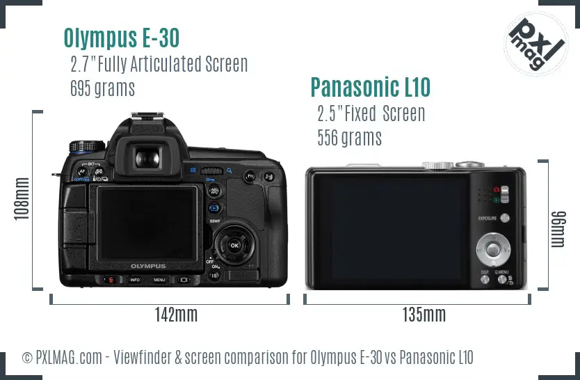 Olympus E-30 vs Panasonic L10 Screen and Viewfinder comparison