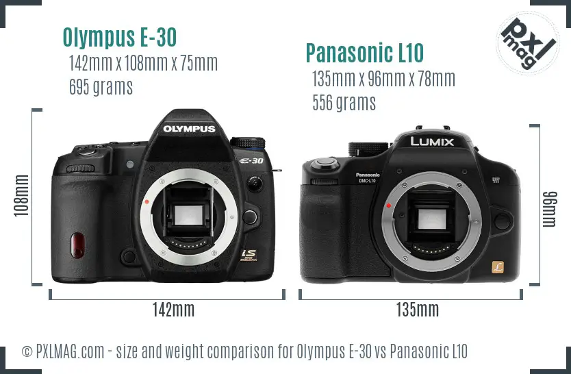 Olympus E-30 vs Panasonic L10 size comparison