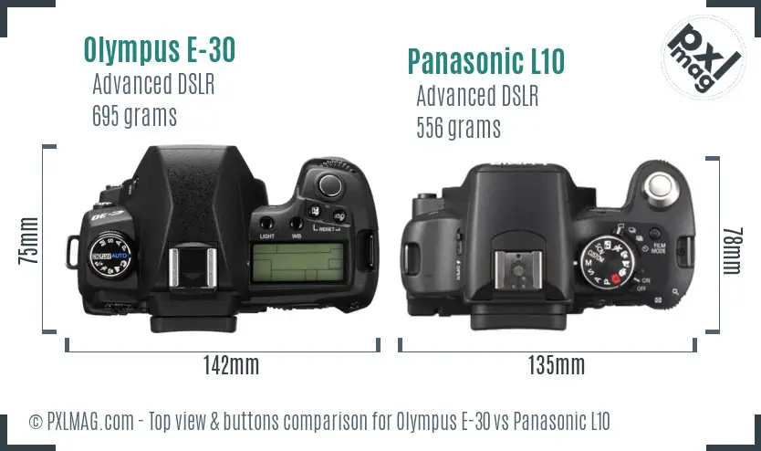 Olympus E-30 vs Panasonic L10 top view buttons comparison