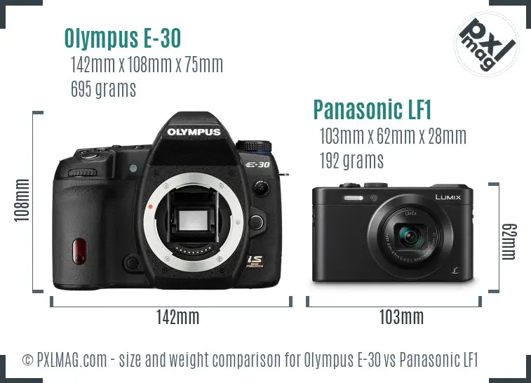 Olympus E-30 vs Panasonic LF1 size comparison
