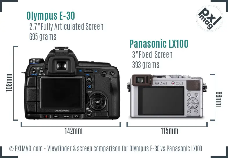 Olympus E-30 vs Panasonic LX100 Screen and Viewfinder comparison