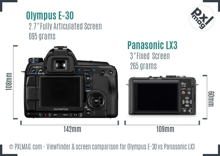 Olympus E-30 vs Panasonic LX3 Screen and Viewfinder comparison