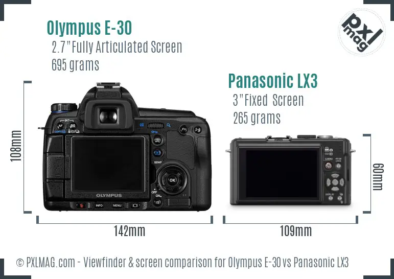 Olympus E-30 vs Panasonic LX3 Screen and Viewfinder comparison Olympus E-30 vs Panasonic LX3 Screen and Viewfinder comparison