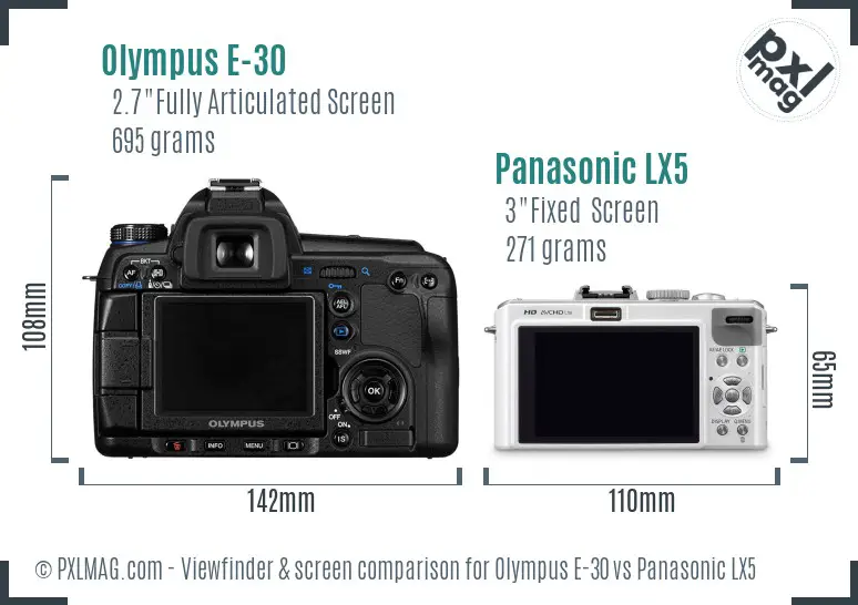 Olympus E-30 vs Panasonic LX5 Screen and Viewfinder comparison