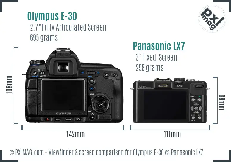 Olympus E-30 vs Panasonic LX7 Screen and Viewfinder comparison