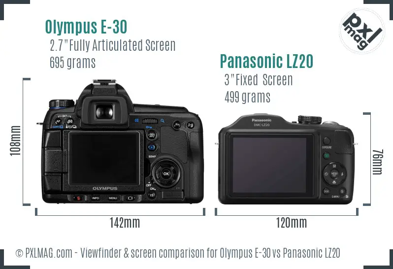 Olympus E-30 vs Panasonic LZ20 Screen and Viewfinder comparison