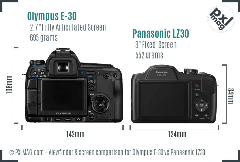 Olympus E-30 vs Panasonic LZ30 Screen and Viewfinder comparison