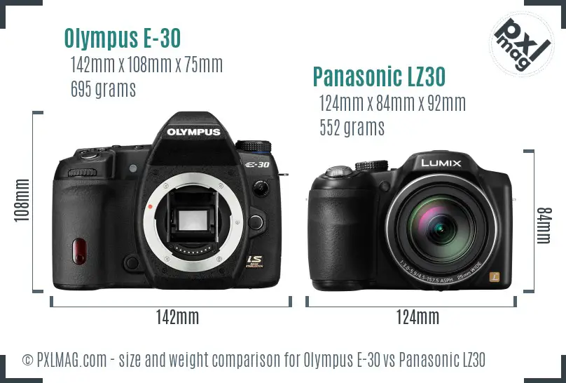 Olympus E-30 vs Panasonic LZ30 size comparison