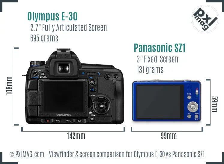 Olympus E-30 vs Panasonic SZ1 Screen and Viewfinder comparison