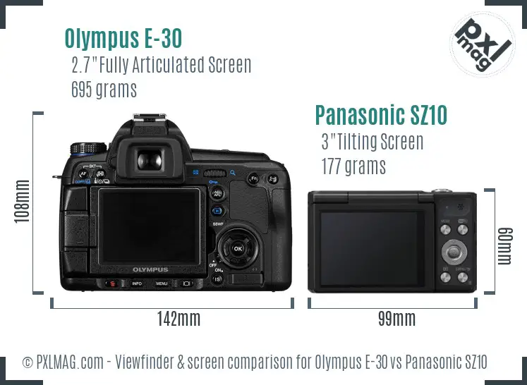 Olympus E-30 vs Panasonic SZ10 Screen and Viewfinder comparison