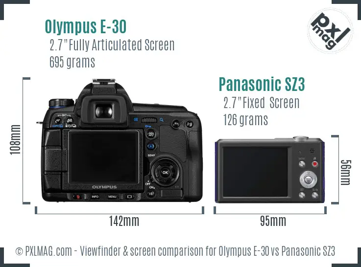 Olympus E-30 vs Panasonic SZ3 Screen and Viewfinder comparison