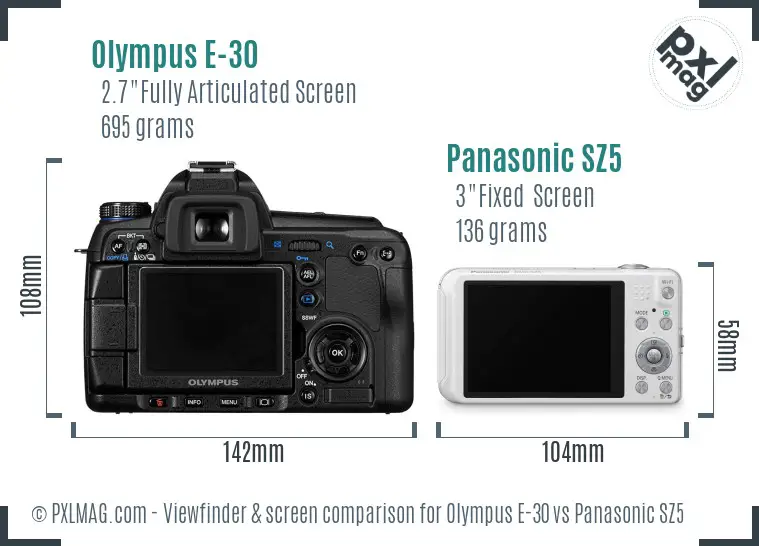 Olympus E-30 vs Panasonic SZ5 Screen and Viewfinder comparison