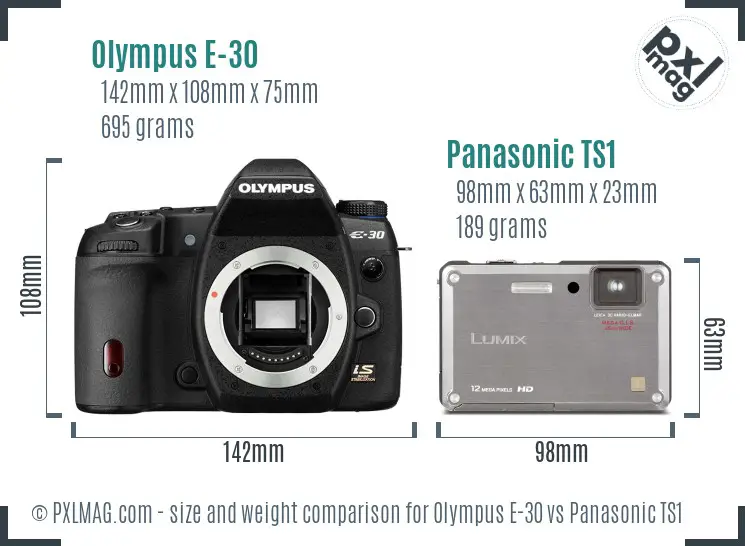Olympus E-30 vs Panasonic TS1 size comparison