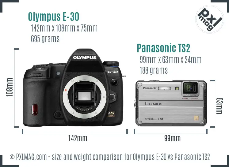 Olympus E-30 vs Panasonic TS2 size comparison