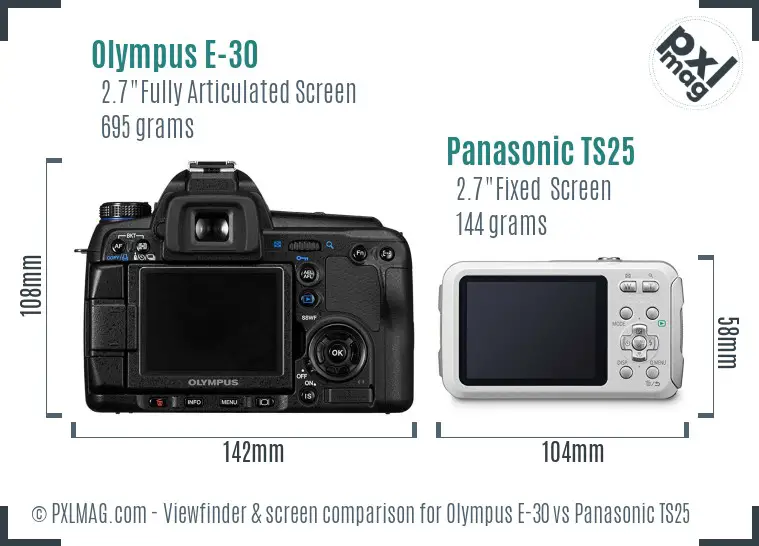 Olympus E-30 vs Panasonic TS25 Screen and Viewfinder comparison